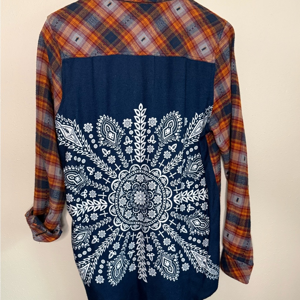 Tolani Mixed Media Plaid Shirt Bandana Back Boho Top M - Picture 7 of 9